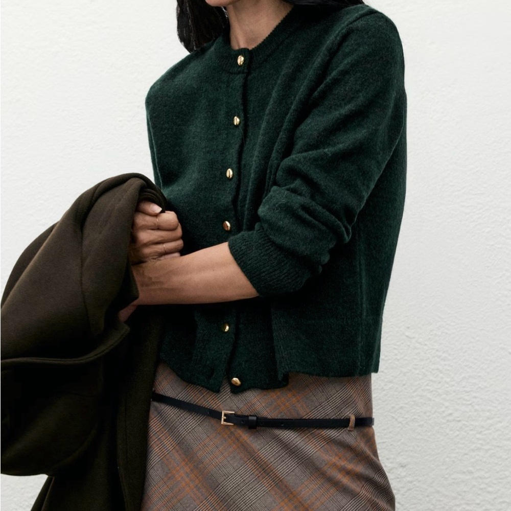Mango Dark Green Cardigan with Gold Buttons